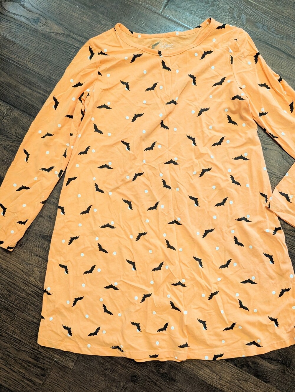 Orange Long-Sleeve Bat Print Dress